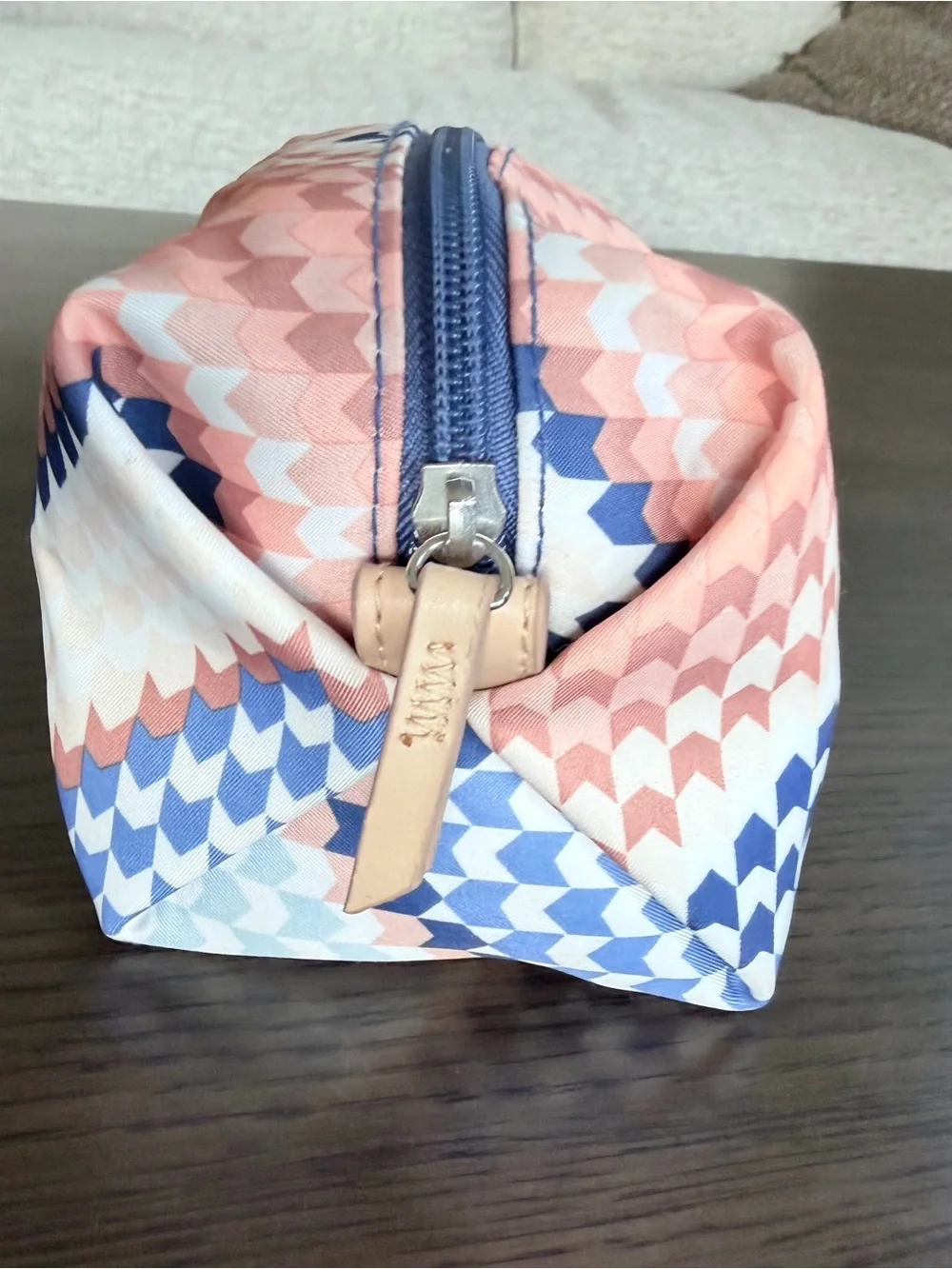Stella and Dot Peach Navy Chevron Cosmetic Pouch